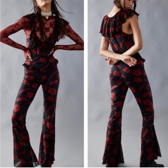 Free People Dresses & Skirts - Free People NWOT Size Large FABULOUS Austyn Femme One Piece Black & Red Jumpsuit